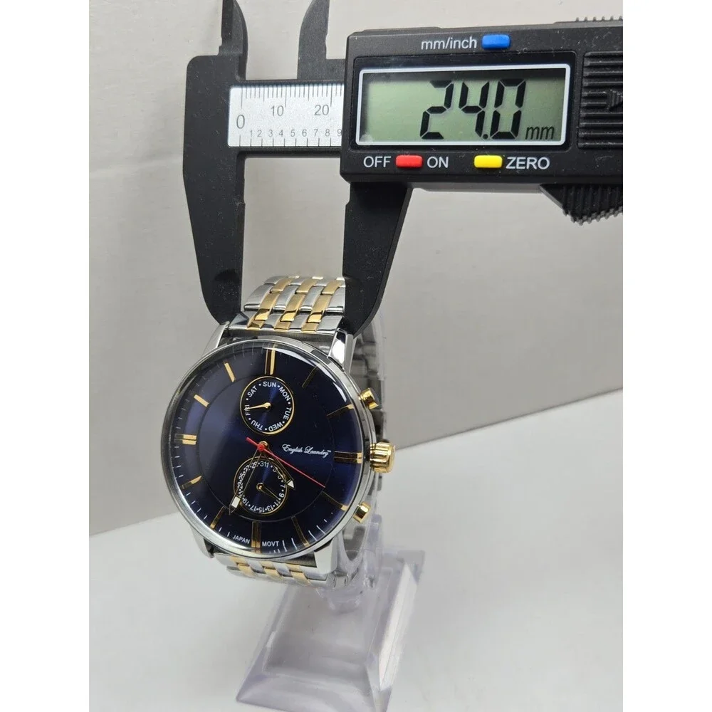 English Laundry EL7953 Mens Quartz Watch Blue Dial Two Tone Day Date New Battery